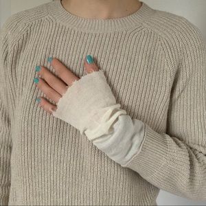 Helmut Lang Beige Sweater with Distressed Sleeves